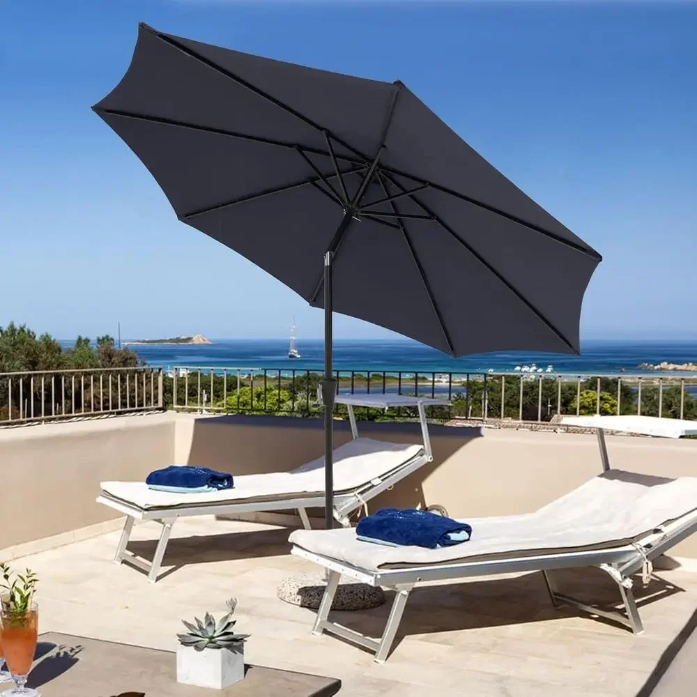 9-Foot Outdoor Patio Umbrella with Push Button Tilt and Crank, 8 Ribs, Navy Blue