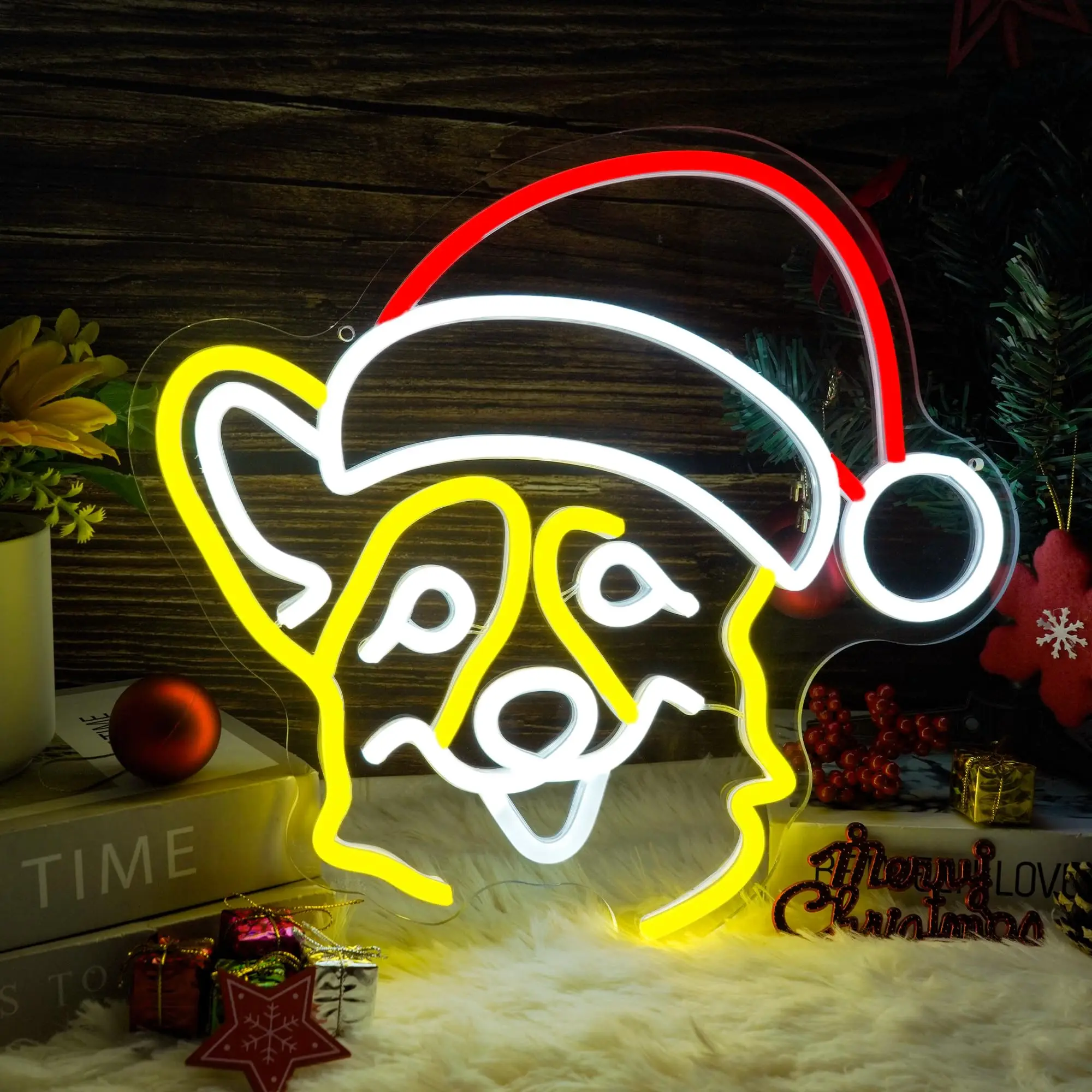 

Рождественская неоновая вывеска корги с шляпой Санта-Клауса с регулируемой яркостью, светодиодная подсветка корги, настенный декор для праздничного праздника, домашнего животного для вечеринки, дня рождения G