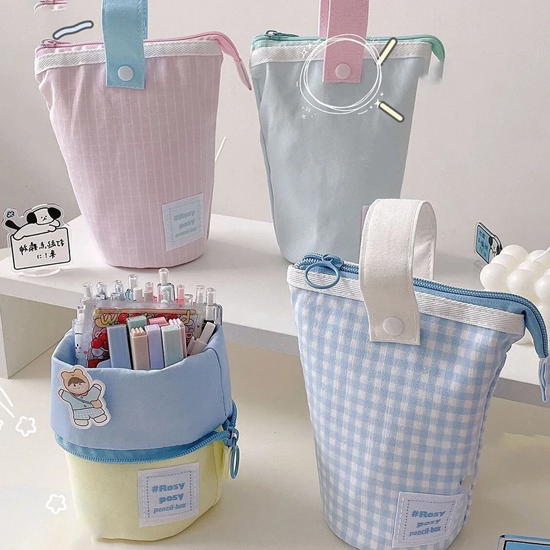 

1 Pc Standing Milk Tea Pencil Case Cute Telescopic Pen Holder Stationery Pouch Pencil Box For School Students Office Supplies