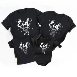 Family Matching Eid Mubarak Outfits Cotton Famliy Look Father Daughter Mother and Son Kids Ramadan Shirts Baby Rompers Clothes