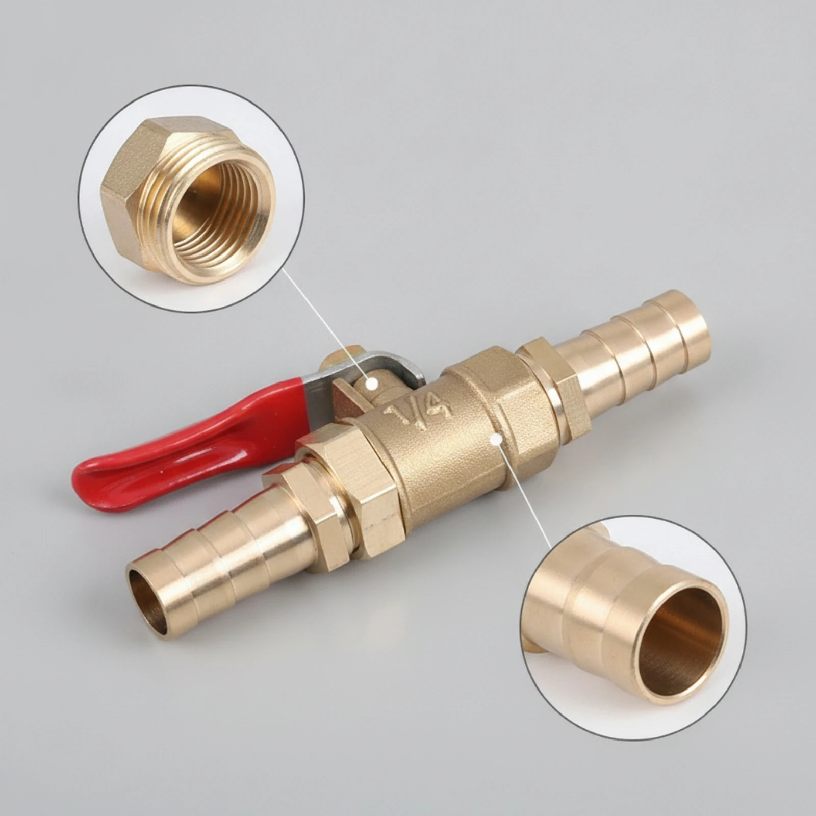 Brass Ball Valve with Lever Handle Quick Shutoff Inline Air Valve with Hose Barb Hose Barb Fitting Pneumatic Compact for DIYers