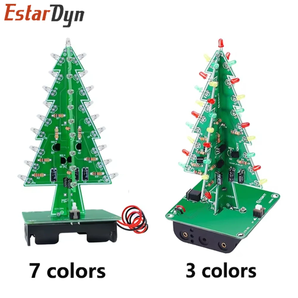 Estardyn 3D Christmas Tree LED Flashing DIY Kit PCB Soldering Practice Multi-color Red Green Yellow Electronic Circuit
