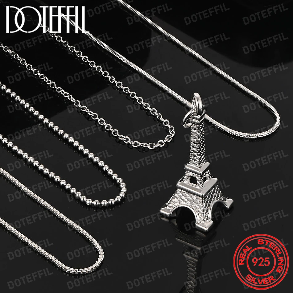 925 Sterling Silver Eiffel Tower Paris Pendant Necklace For Woman Wedding Engagement Fashion Jewelry