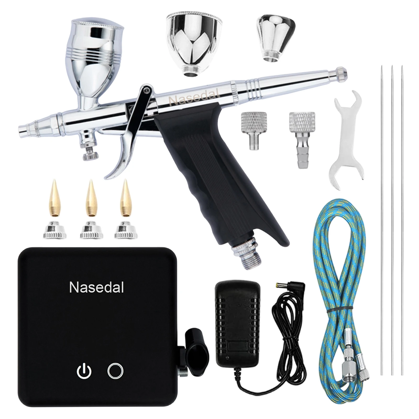 Nasedal Double Action Airbrush Compressor Kit 0.3/0.5/0.8mm 36PSI Auto-Stop for Gundam Military Scale Model Painting Hobby Tool