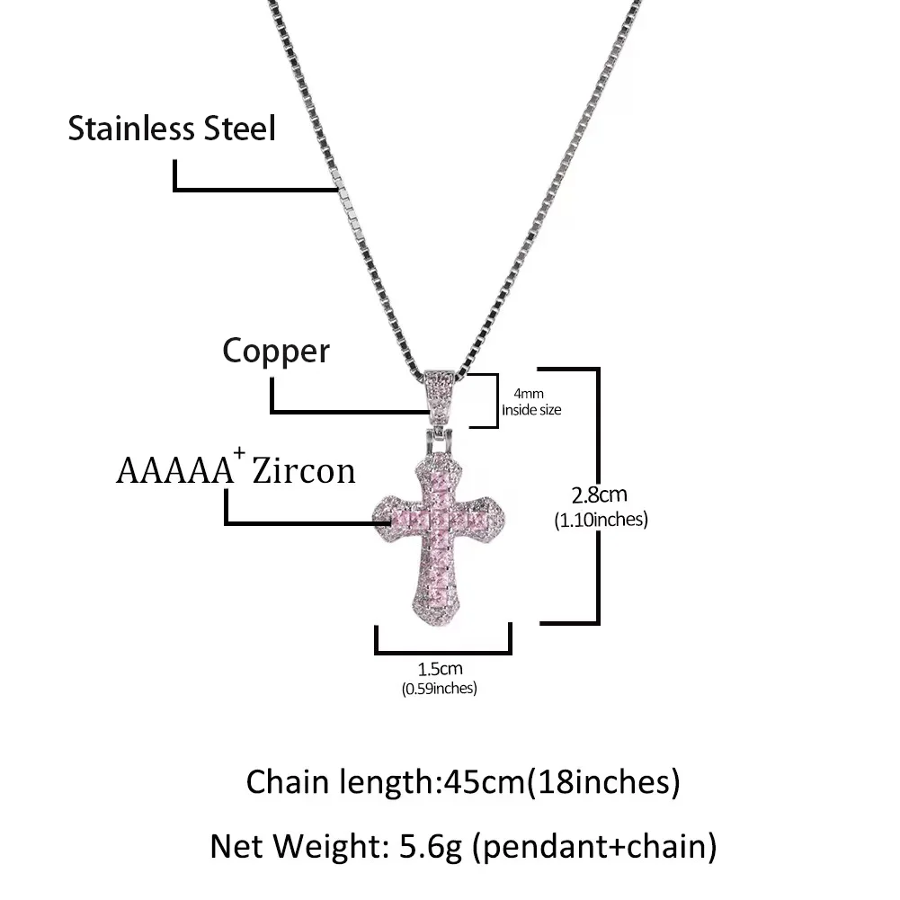 2024New Stainless Steel Men Women Hip Hop Cross Pendant Necklace Zircon Chain Iced out Bling Necklaces Punk Jewelry Fashion Gift