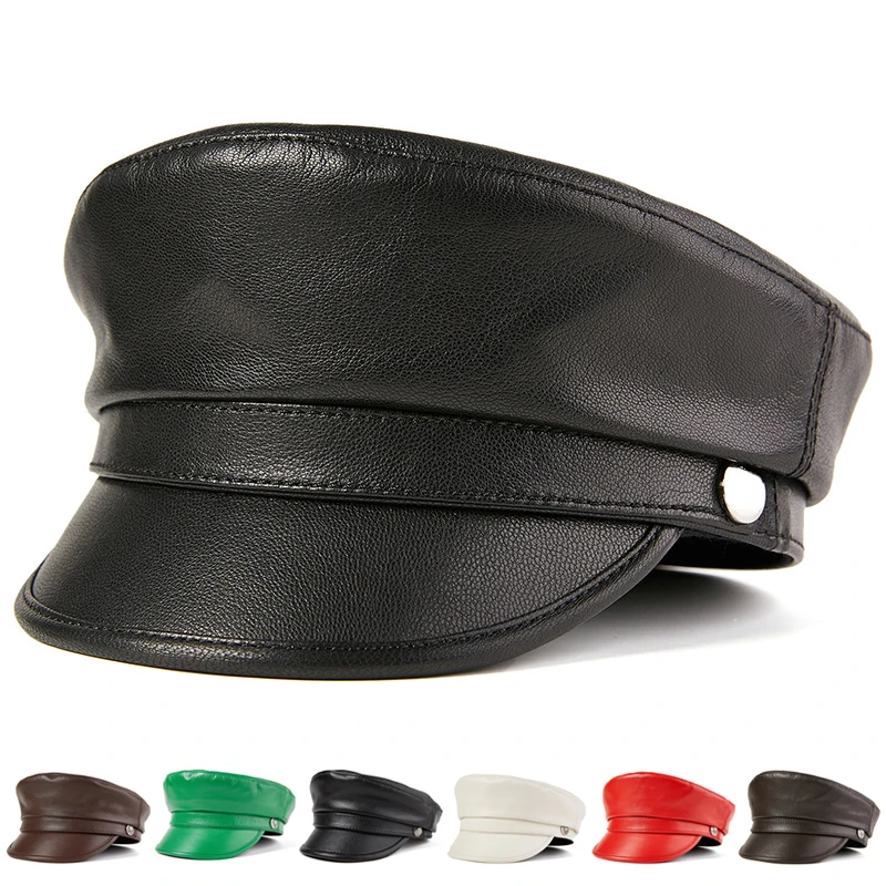 

High Quality Genuine Leather Unisex Man Hat Cow Leather Winter Warm Outdoor First Layer Sheepskin Leather Hat Women