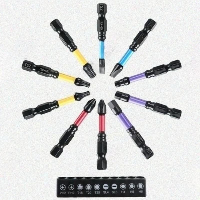10 Pcs Magnetic Hex Head Screwdriver Bit Set 50mm Slotted/Phillips Screwdriver Bit Multifunction Electrician Imperial Power Tool