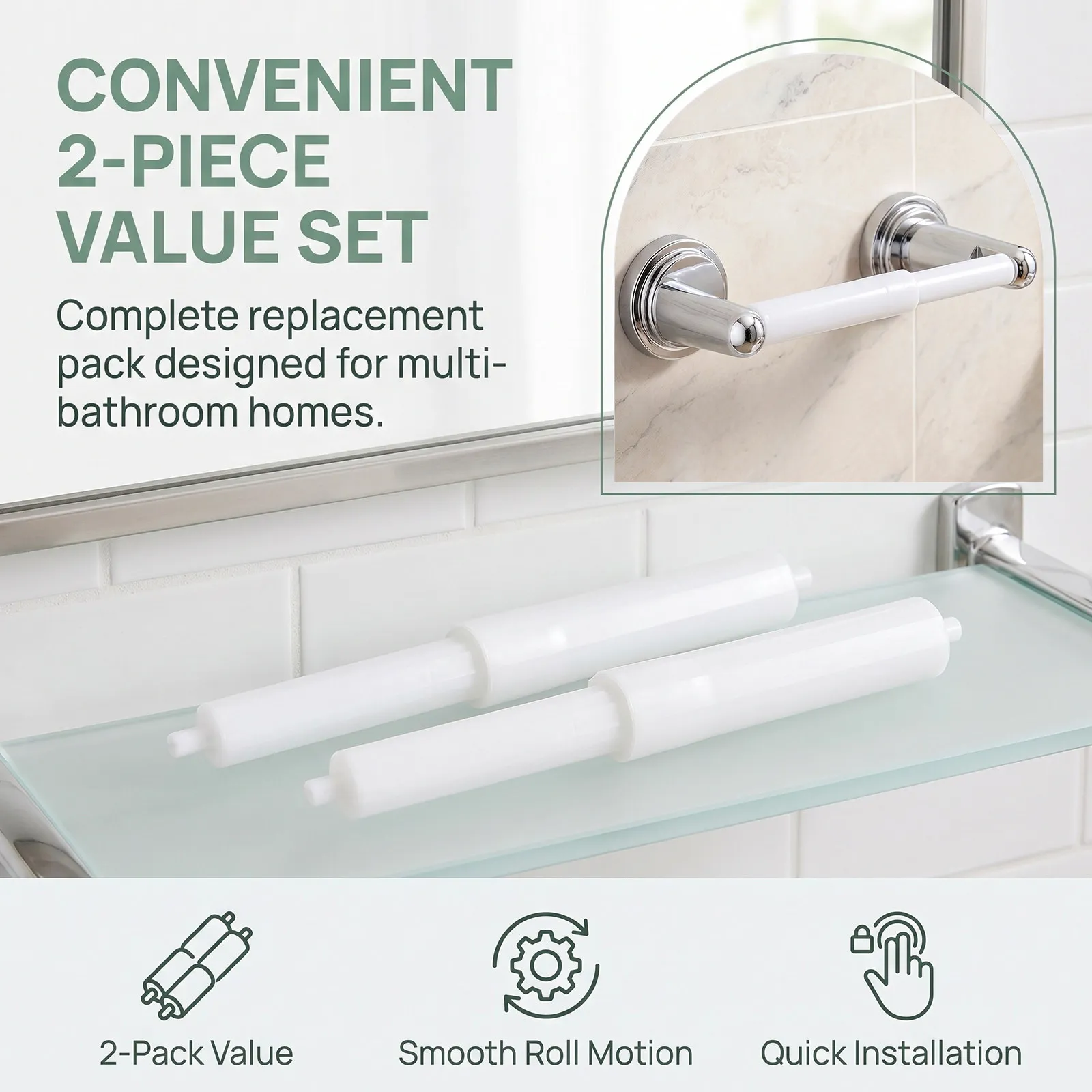 2Pcs Spring Loaded Toilet Paper Holder Replacement Roller Plastic Retractable Spindle Easy Installation Bathroom Tissue Roll