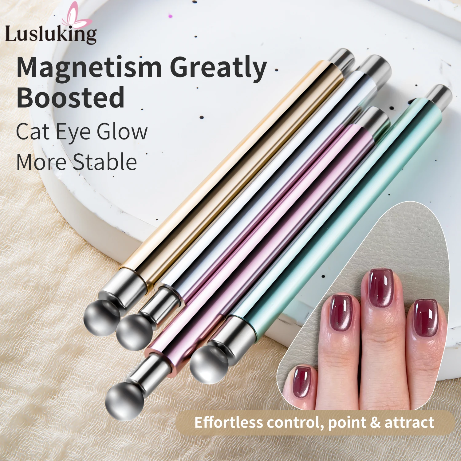 Cat Eye Nail Art Magnetic Tool Cylindrical Stick with Ball Magnet Manicure Accessory for Glass Bead Effects Fits UV Gel Polish