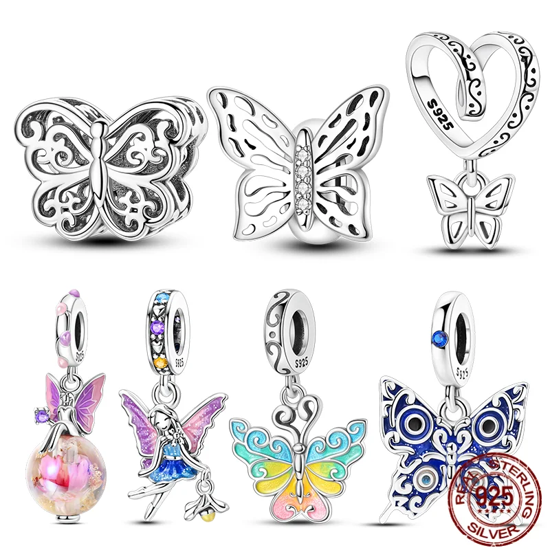 

925 Sterling Silver Charms Beads Luminous Butterfly Dangle Fit Original Bracelet Women Jewelry Gift DIY
