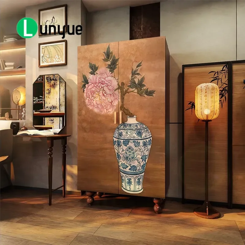 Song Style Retro Solid Wood Wardrobe Living Room Bedroom Hanging Storage Cabinet Wall Mounted Integrated Decor Furniture