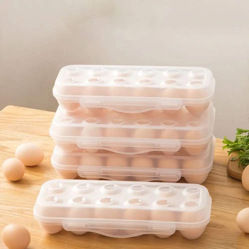 

Practical Plastic 12/18 Grids Egg Tray Transparent Snap-on Egg Storage Box Stackable with Lid Egg Fresh-keeping Case Kitchen