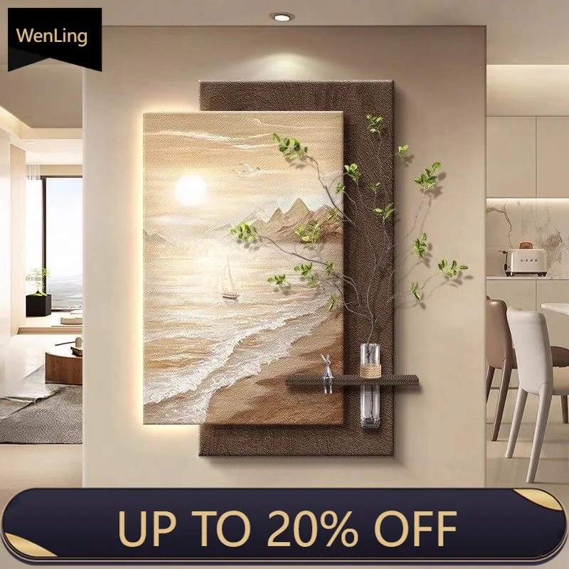 Wave Porch Decorative Painting Living Room Entry With Light Advanced Sense LED Light Mural Light Hydroponic Plant Corridor Corri