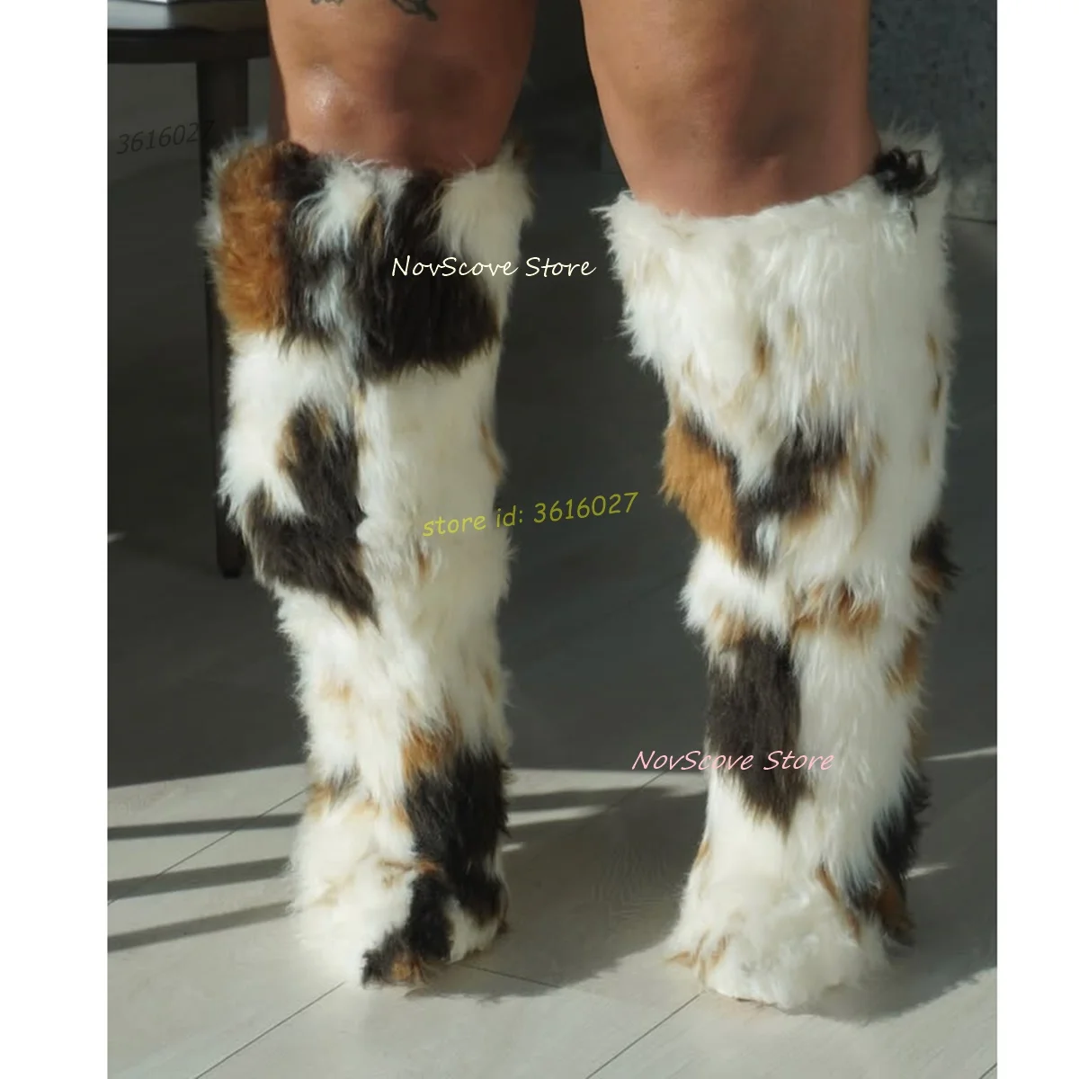 

Разноцветные меховые сапоги до колена с острым носком на шпильке, зимние теплые длинные ботильоны на меху, пикантная женская модная обувь для вечеринок