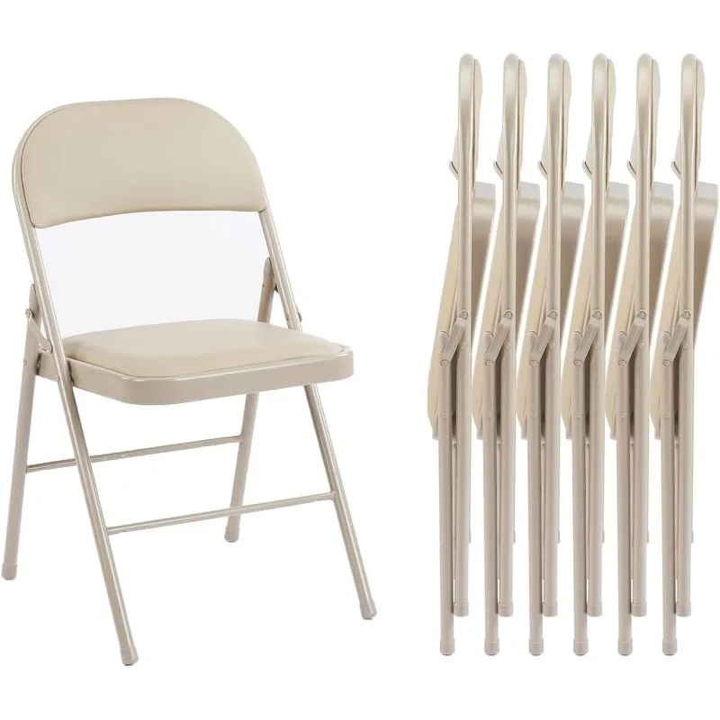 Folding Chair 6 Packs, Leather Cushion Folding Chair, Sturdy Metal Folding Chair, Easy To Use and Store