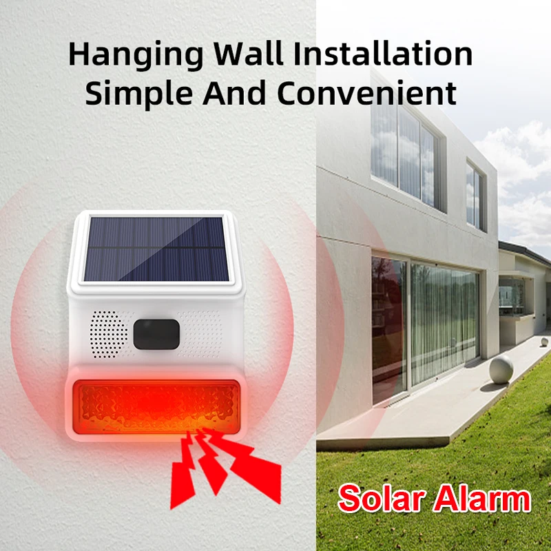 433MHz Wireless Outdoor Solar Siren Waterproof Strobe Siren For Home120db High Decibel Burglar Security Alarm External Siren