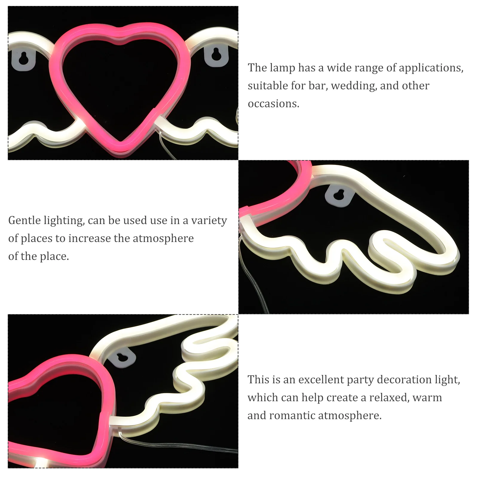 Asa e Coração Forma Neon Light Sign, Neon Sign para Quarto, Dormitório