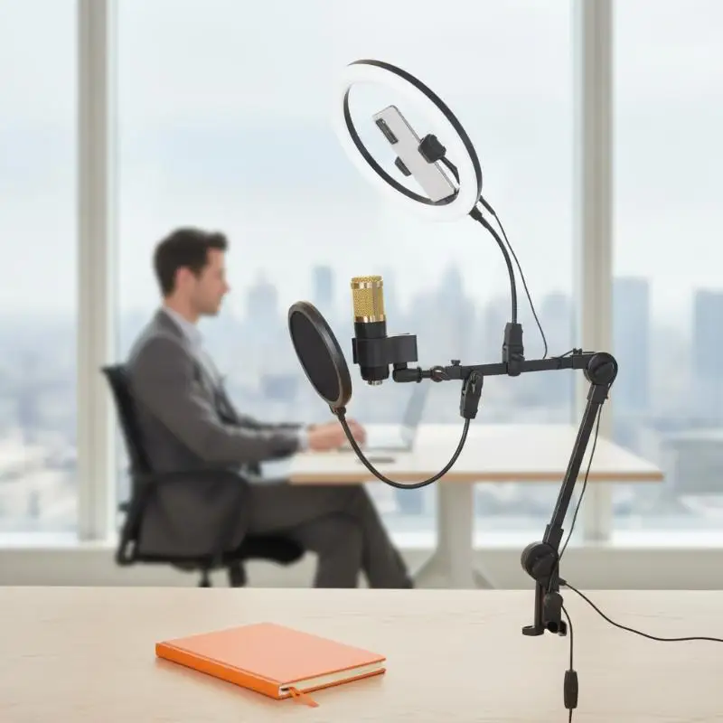 360 Rotation Adjustable Sturdy Microphone Boom Arm Universal Desk Mic Mount for Twitch Streaming Gaming Content Creators