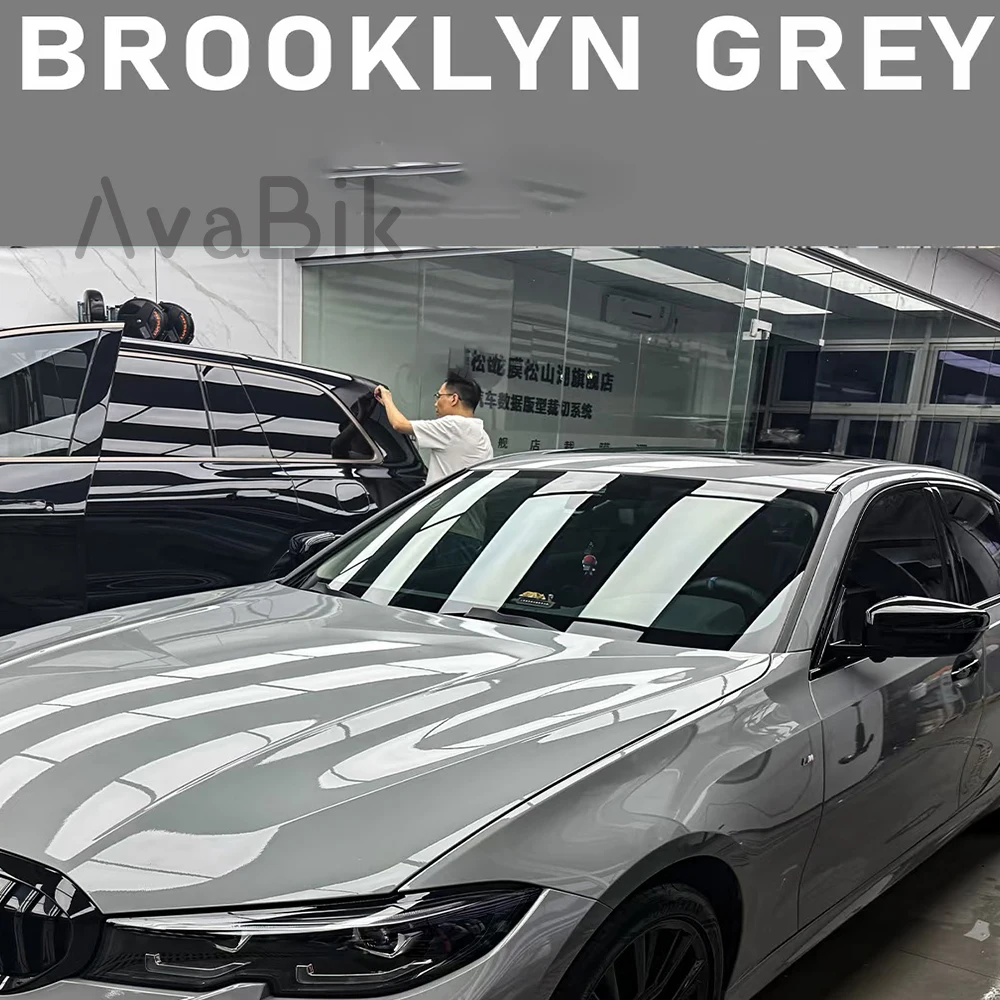 

PET-Brooklyn Grey Vinyl Car Wrapping Film Anti-scratch With Air Release Initial Low Tack Glue for Auto body Motorcycle Stickers