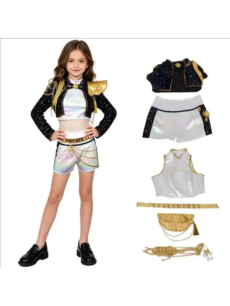 Strój cosplayowy dla nastolatków w stylu idola, błyszczący, czarno-złoty, na występy, przyjęcia urodzinowe, karnawał, Halloween, do odgrywania ról. — 2
