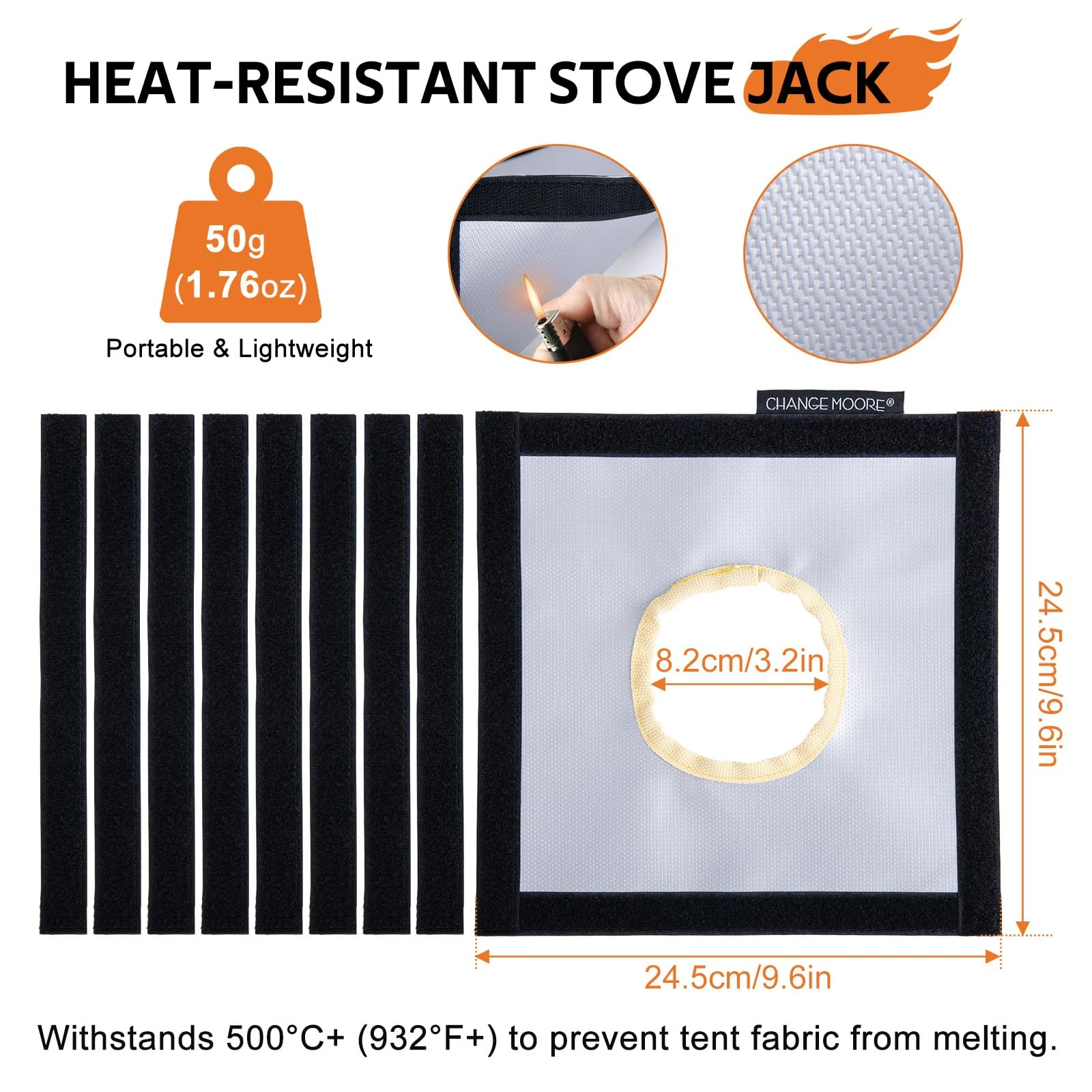 Goture Tent Chimney Fireproof Cloth,Heat Resistant Stove Jack for Hot Tent,Silicone Fiberglass Stove Pipe Jack with Hook Loop