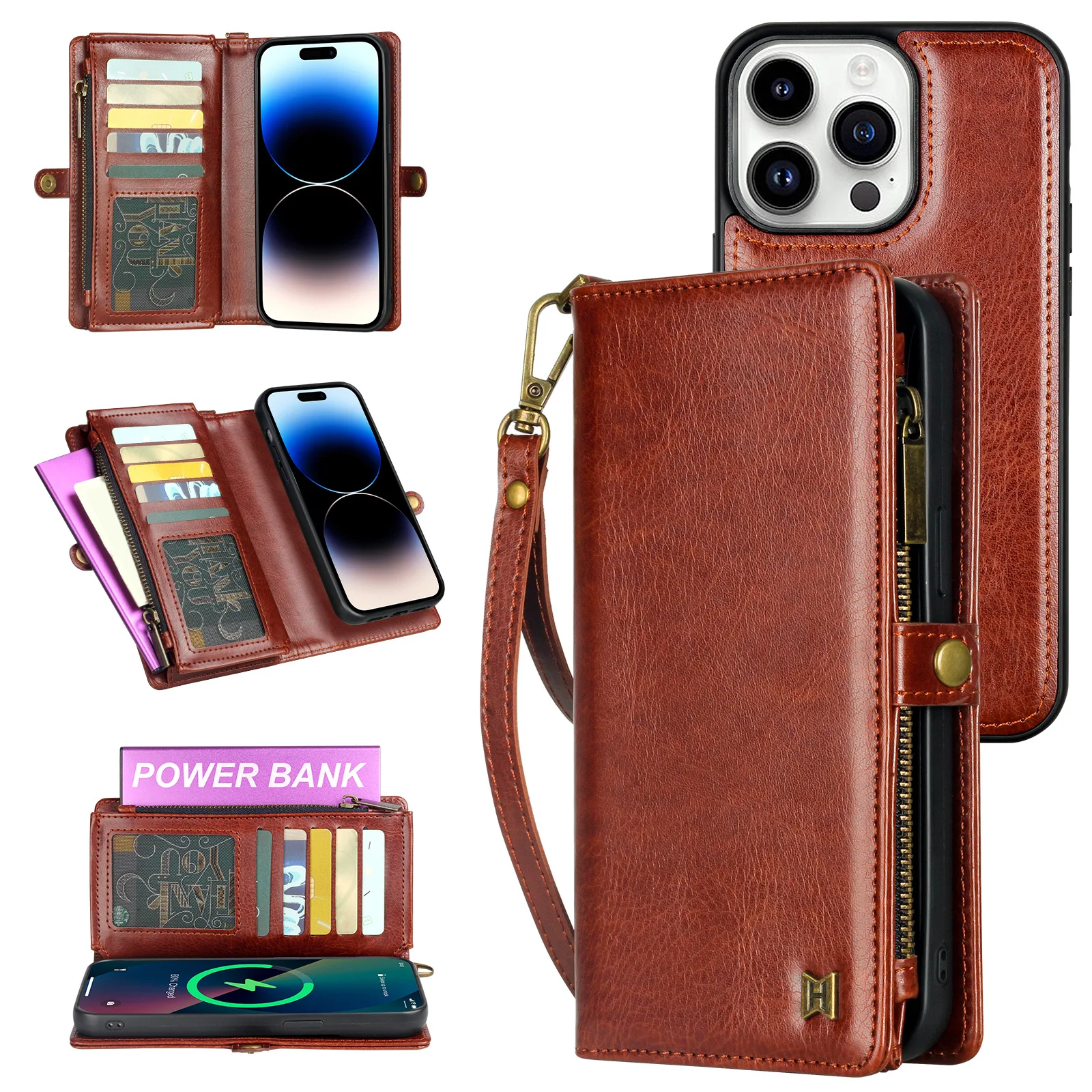 

Card Insert Wallet Cell Phone Case for IPhone 16 Pro Max 15 14 Plus 13 11 12 Mini 7 8 X XS XR SE 2 3 with Lanyard Leather Cover