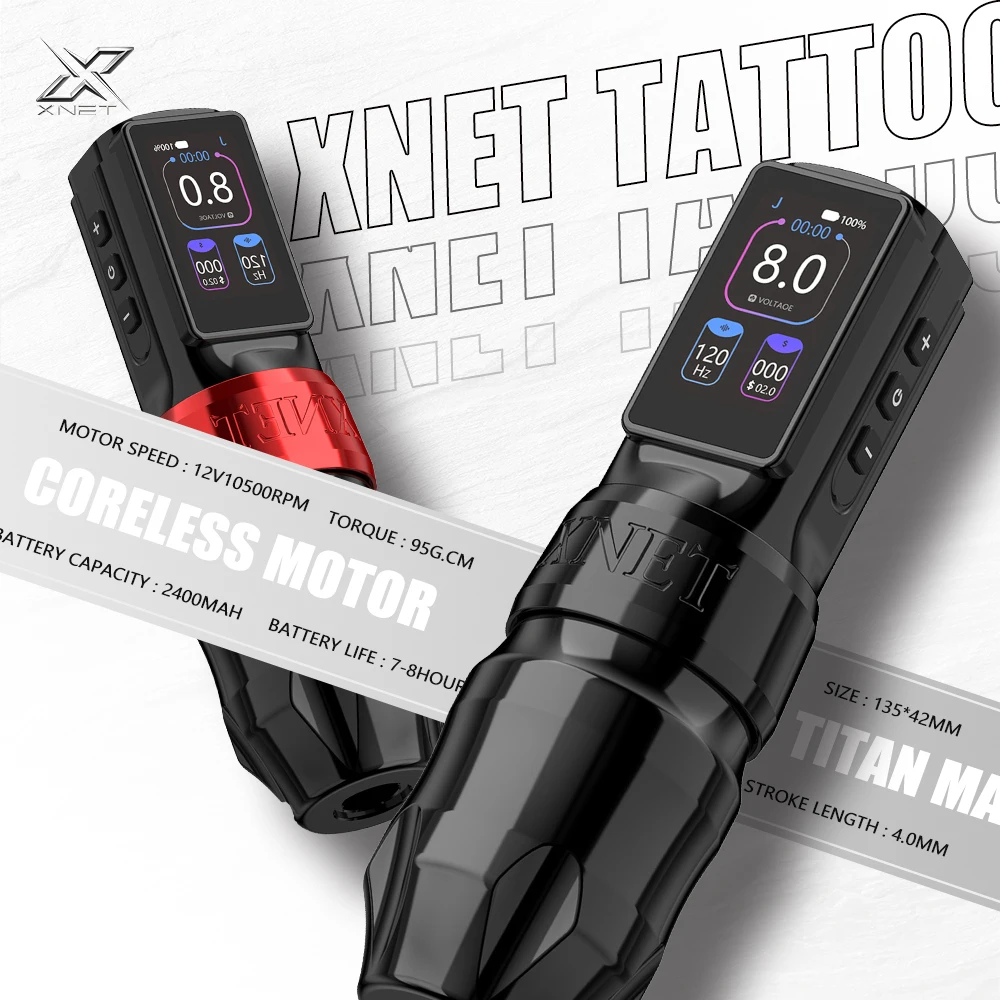 

XNET Titan Max Professional Wireless Tattoo Machine Coreless Motor 2400 Multi-Function Touchscreen Battery 1-12V for Tattoo Art