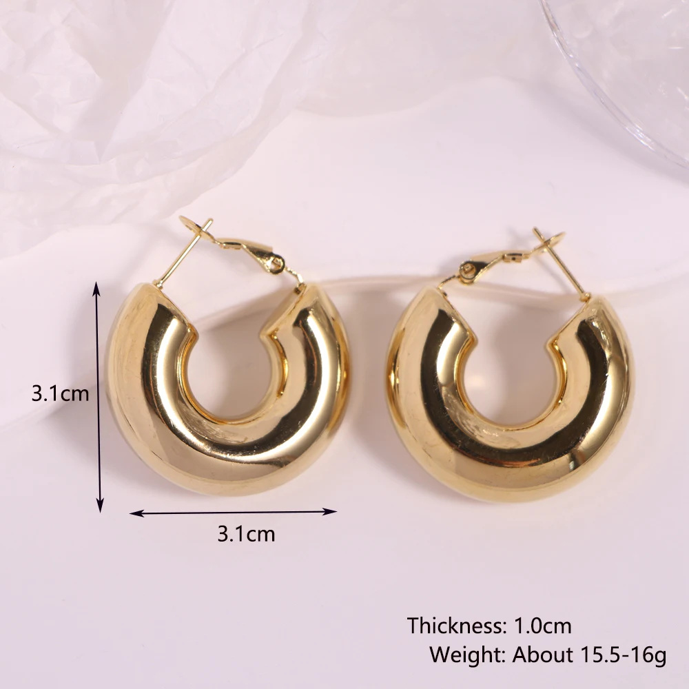 6 Pairs, Polished Metal Stainless Steel Circle Chunky Hoop Earrings for Women Girls Thread Ear Buckle Huggies Statement Jewelry