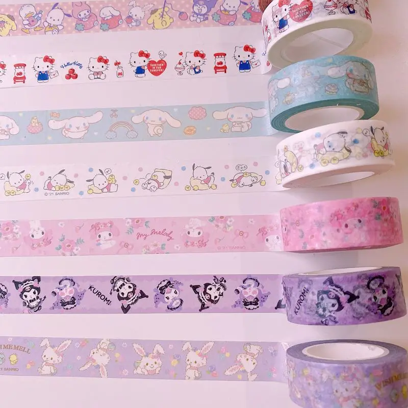 Kuromi Cinnamoroll My Melody Kawaii Hand Account Paper Tape Sanrioed Anime Cute Material Decorative Painting DIY Stickers