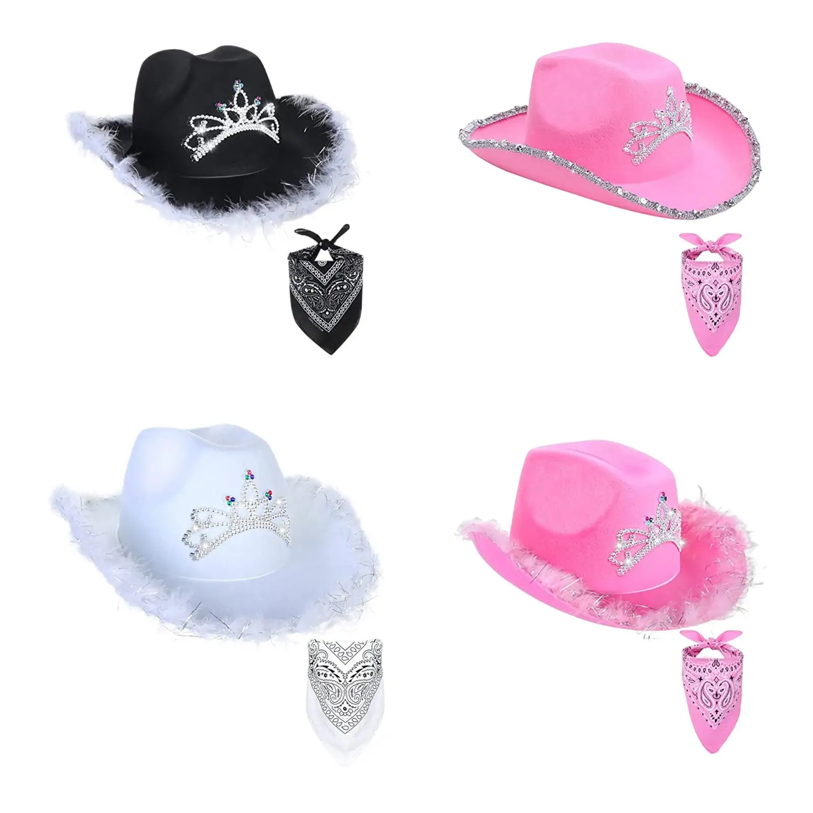 Western Style Cowboy Cowgirl Hat, Sequin Accessories Supplies Fedora for Party Cosplay Women Fancy Dress Children