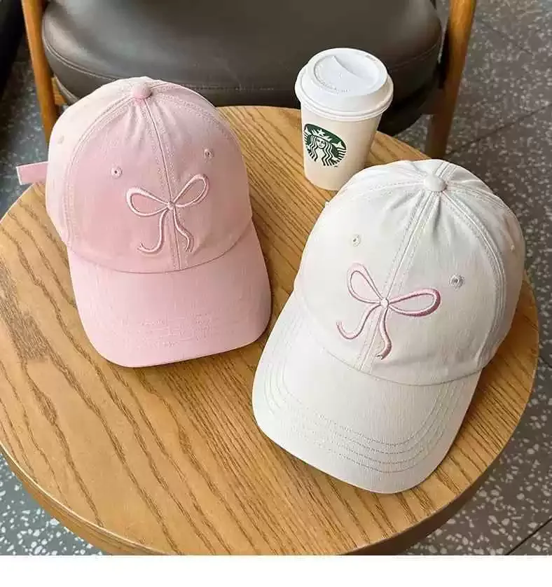 Embroidered bow baseball cap for women, Korean style, sweet and cute, makes your face look smaller, versatile duckbill cap
