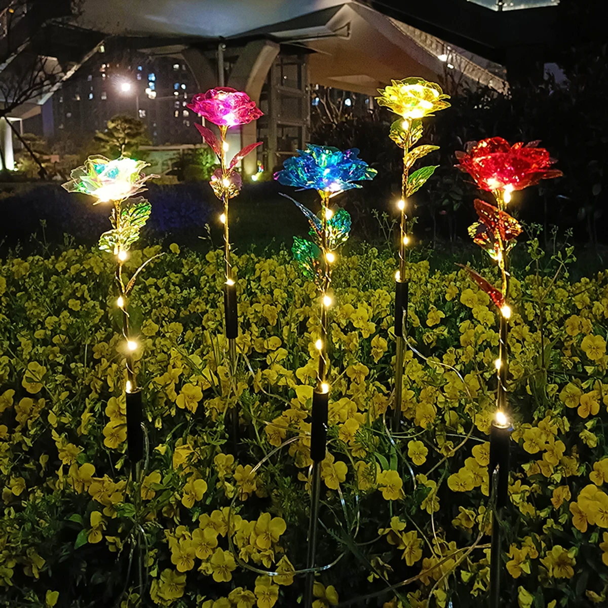 Solar LED Lights Phantom Rose Flower Lawn Lamp 8 Mode 1 Drive 5 Warm Light For Patio Garden Decoration Flower Holiday Party Lamp