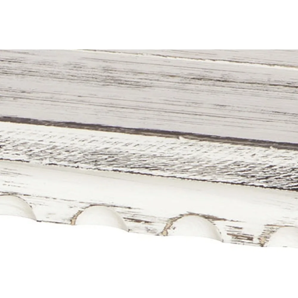 Table basse rectangulaire rustique avec 1 étagère, bois dur sélectionné, finition en relief antique blanc, enrichi, acacia