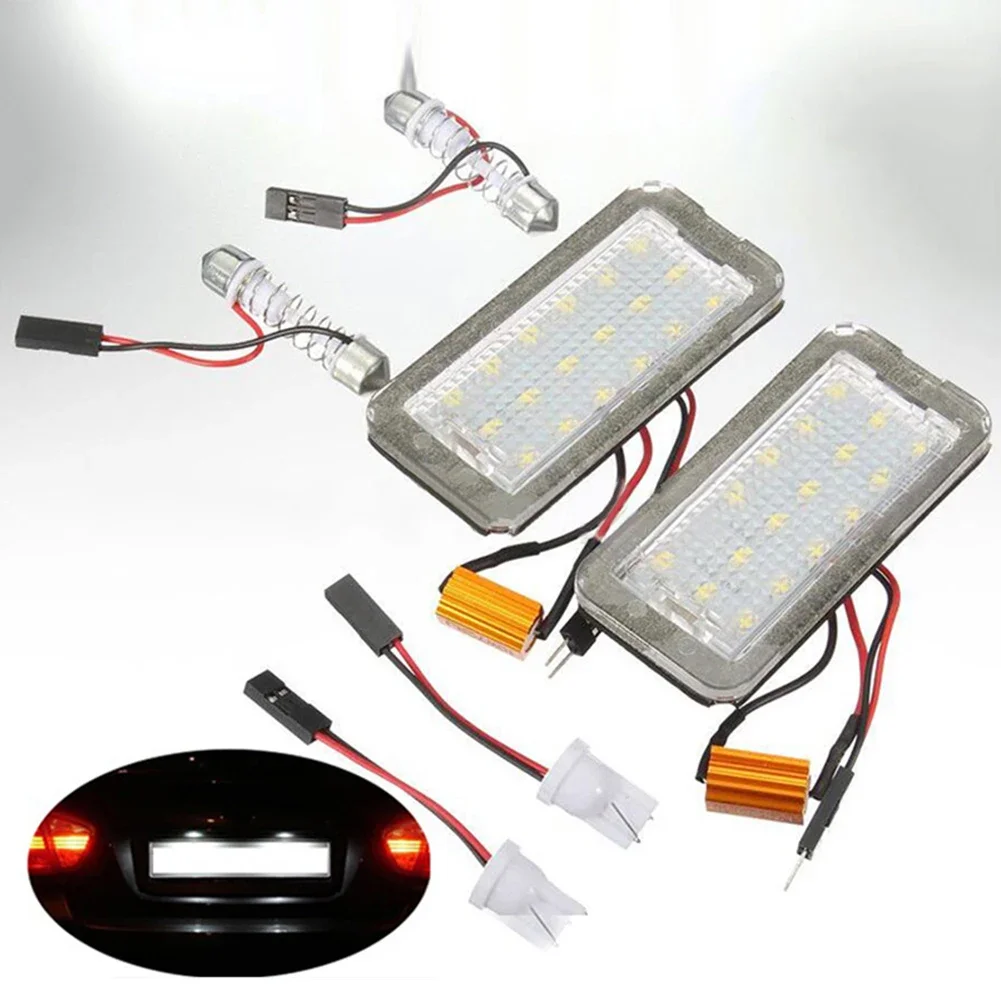 2 buah lampu pelat nomor LED mobil lampu Tag belakang 8-30v 6500K 1.44W putih untuk Aksesori otomatis 500C 09-15