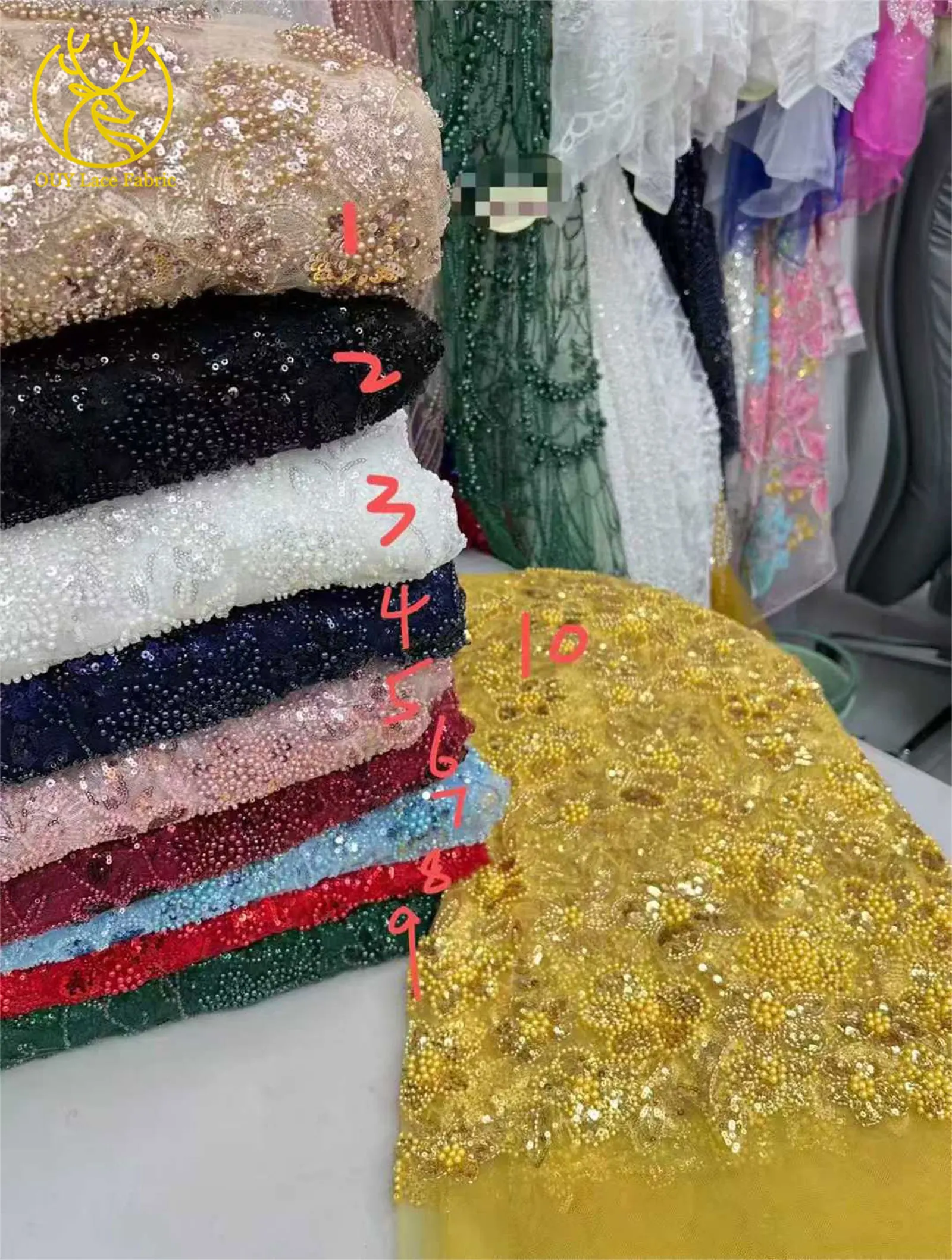 Grüner afrikanischer Perlen-Tüll-Spitzenstoff 2026 Hochwertiger nigerianischer Pailletten-Spitzenstoff, ideal für Partykleider und Hochzeitskleider – Detail 15
