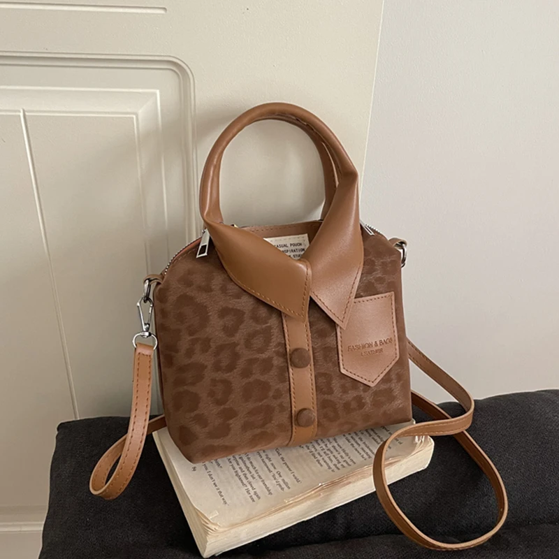 Winter Warm Lamb Woolen Handbag Leopard Printing Women Bag Trend Zipper Jacket Bag Clothing Femme Leather Shoulder Crossbody Bag