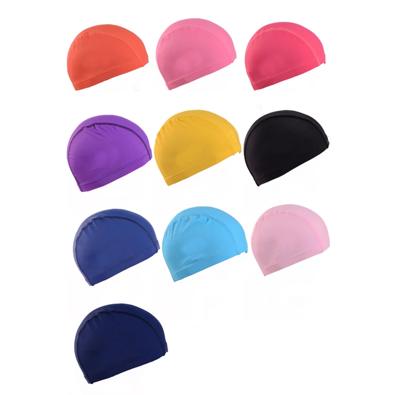 Elastic Waterproof PU Fabric Protect Ears Long Hair Sports Swim Pool Hat Home Pool Swimming Water Cap Free Size for Men Women