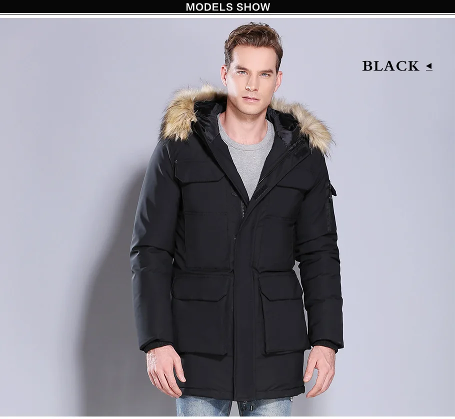 Men Thickened Down Cotton Parka Men Big Fur Collar Hooded Parkas Men Mid long Multi Pocket Outerwear Men Warm Casual Daily Parka