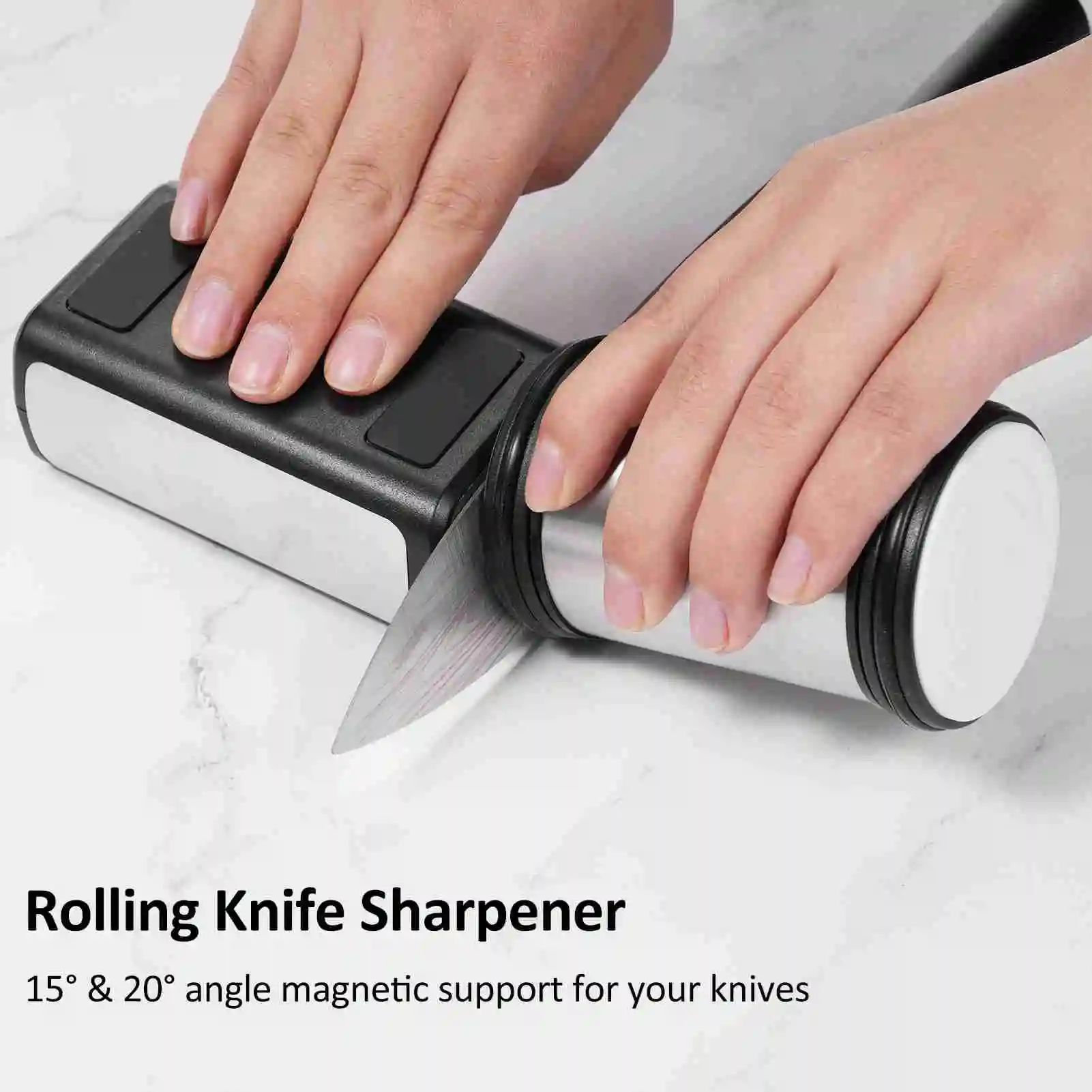 Rolling Knife Sharpener - Knife Sharpening Tool with Diamond and Ceramic Discs for Steel of Any Hardness, 15 and 20 Degrees Magn