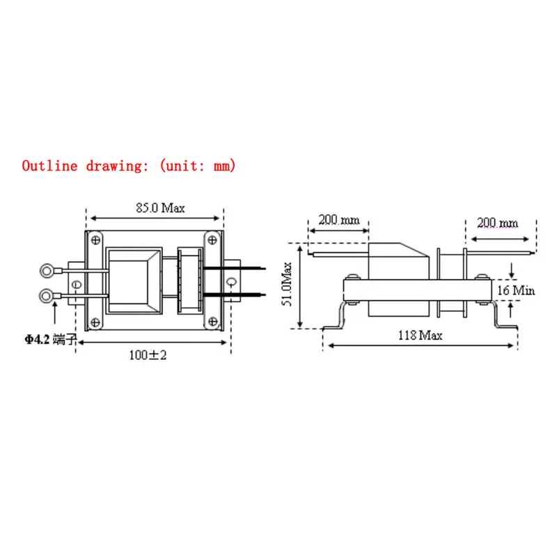Medium Size 57x16mm High Voltage Transformer Power Module for Insect Killer Lamp 220V 50Hz to 3000V Horizontal Type