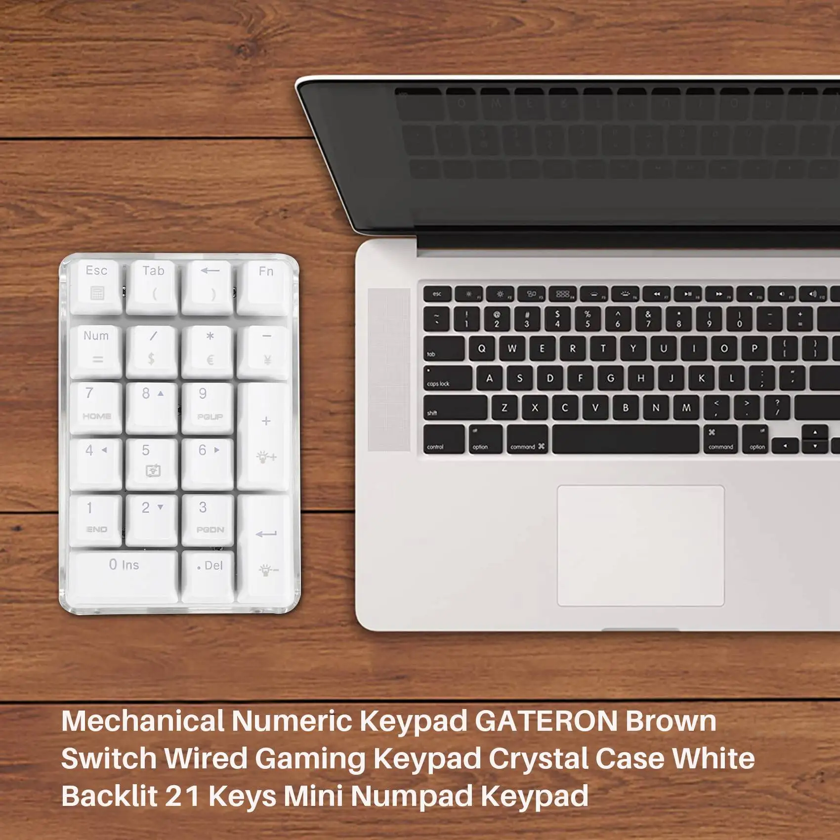 Mechanical Numeric Keypad GATERON Brown Switch Wired Gaming Keypad Crystal Case White Backlit 21 Keys Mini Numpad Keypad