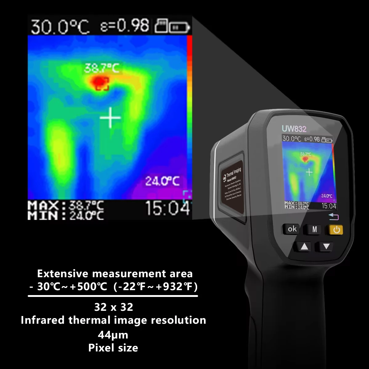 UWEI Infrared Thermal Imager Handheld Thermal Imaging Camera USB Rechargeable 8GB Card Color Display 0.01-1 Emissivity Carry Box image 5