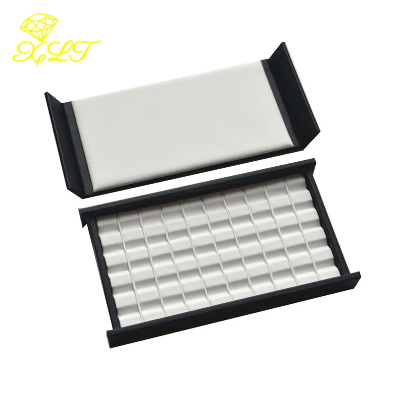 PU Leather Bare Stone Jewelry Box Magnet Stone Storage Display Box Gem Display Counter Exhibition Lid V Groove Box