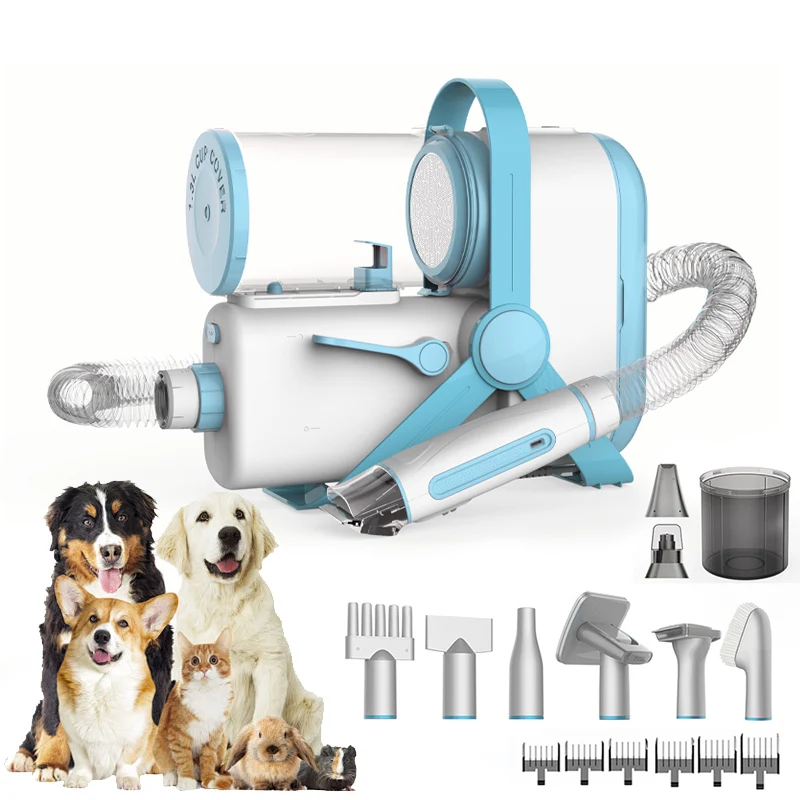 Hot Sell Dog Hair Vacuum Grooming Kit Pet Grooming Vacuum With Pet Clipper Nail Grinder Brush Vacuum With 9 Pet Grooming Tools