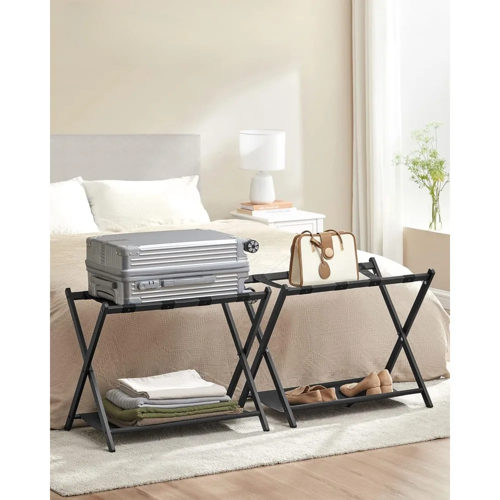 Luggage Racks,2 suitcase brackets with storage racks, steel frame, foldable, easy to store, hotel, bedroomLuggage Racks