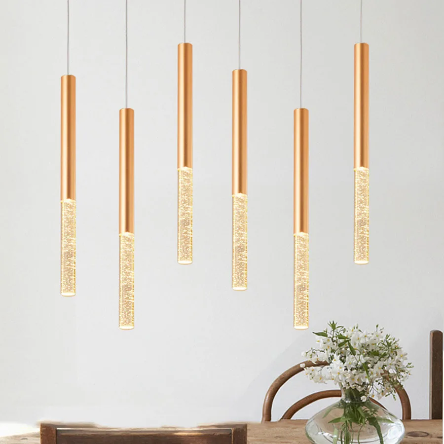 Modern Bubble Crystal Long Tube Pendant Lights 50/60CM Chandeliers For Dining Room Bedroom Lustre Shop Bar Cafe Hanging Light