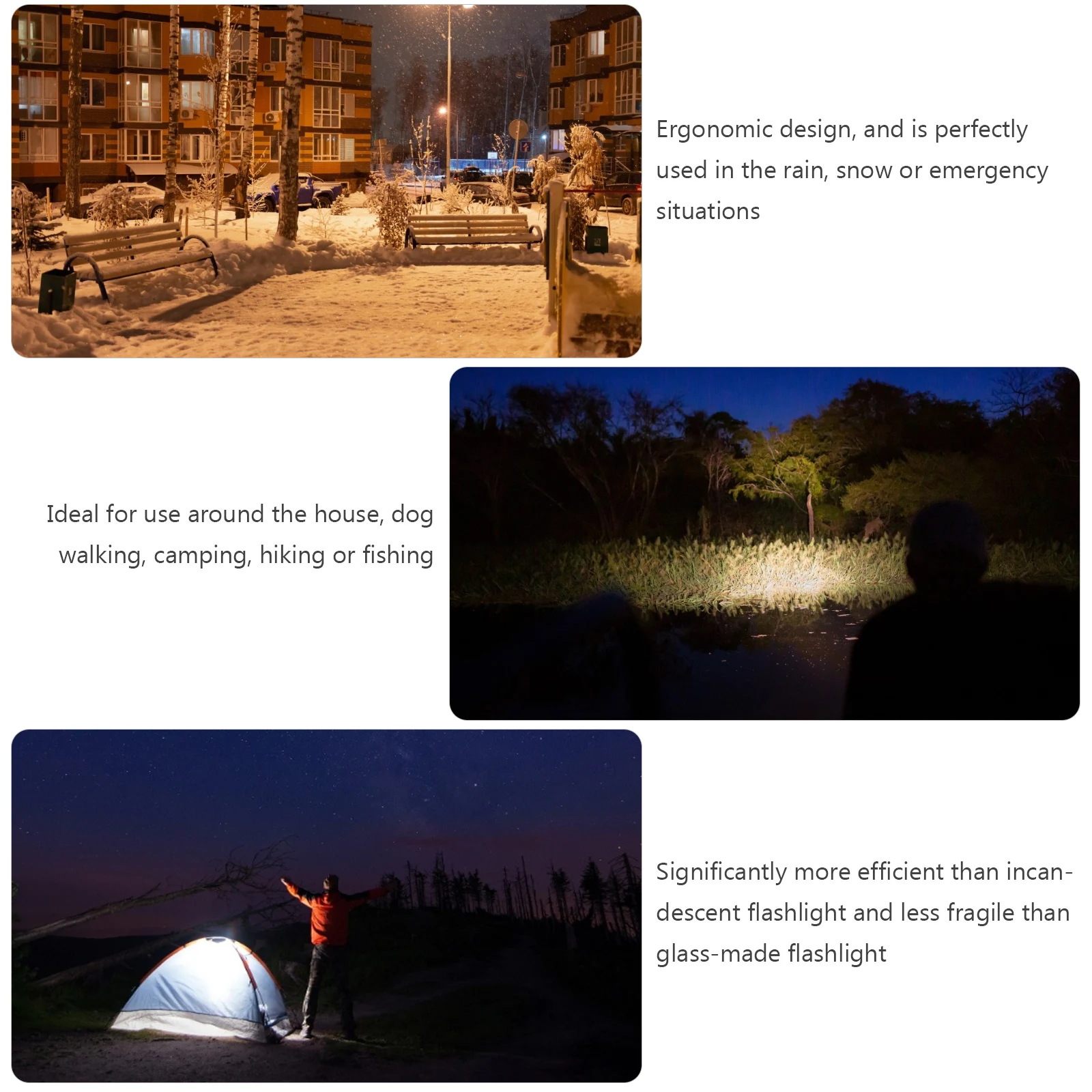 

1Pcs Black Outdoor Camping Light Multipurpose Hiking Flashlight Large Irradiation Emergency Tool Durable Camping Light