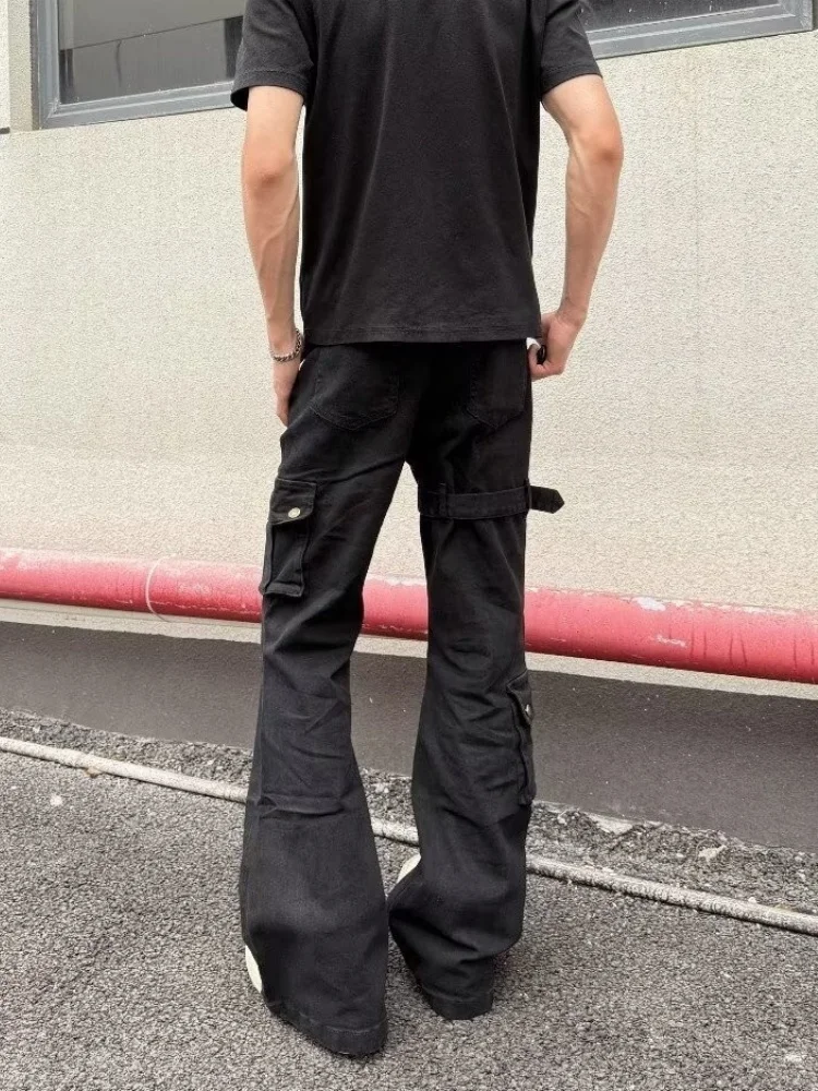 2026 Ropa Y2K Style Black Slim Flare Cargo New Jeans Pants For Men Designer Clothes Dark Streetwear Women Luxury Long Trousers