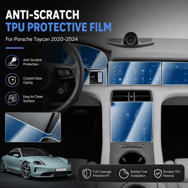 Anti-Scratch TPU Sticker for For PORSCHE Taycan 2020-2024 Gearbox Panel Navigation Screen Interior Protective Film Cover