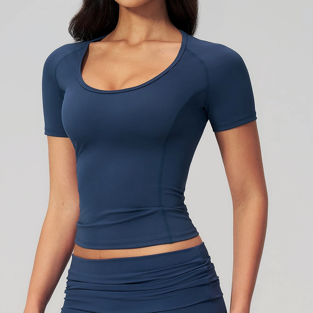 JUREN Sport Shirt Women Fitness Short Sleeve Top Gym Workout Yoga Blouse Quick Dry Breathable Cycling Running Tee Versatile Top